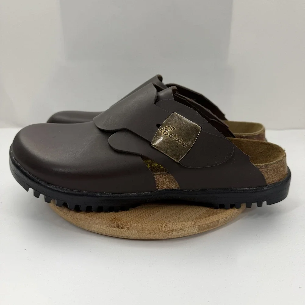 Vintage Birkenstock Betula Charleston Mens 11 Brown Leather Clogs Strap Back